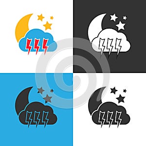 Set of four Night thunderstorm weather icon