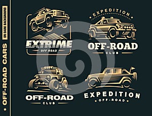 Set of four off-road suv car labels