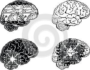 Set Of Four One Color Electronic Brain