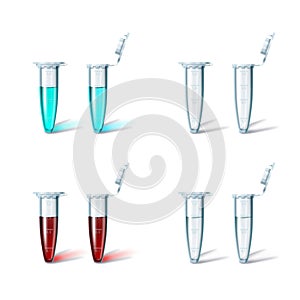 Set four opened and closed microtest tubes