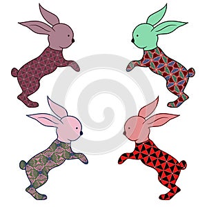 Set of four ornamental Easter rabbits