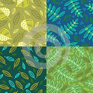 Set of four patterns with leaves