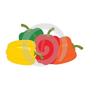 Set of four peppers. Yellow, red, orange and green pepper.