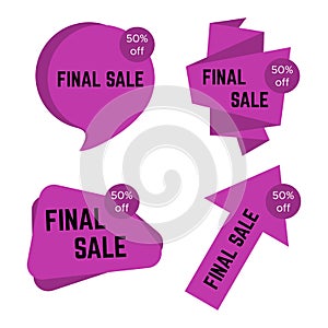 Set of four pirple final sale stickers with text photo