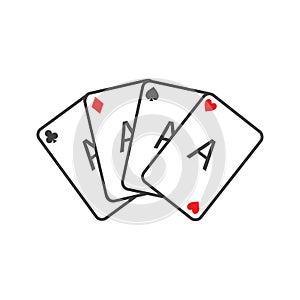 Set of four playing cards aces. Winning poker hand.