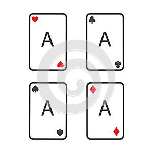 Set of four playing cards aces. Winning poker hand.
