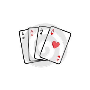 Set of four playing cards aces. Winning poker hand.