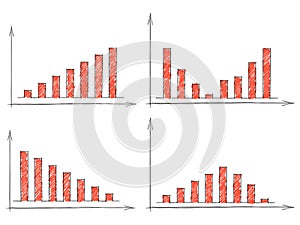 Set of four red bar charts