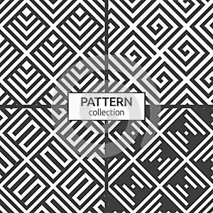 Set of four rhombuses seamless patterns. Modern stylish textures with monochrome trellis