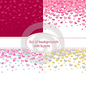 Set of four romantic hearts patterns backgrounds