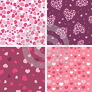 Set of four romantic hearts seamless patterns