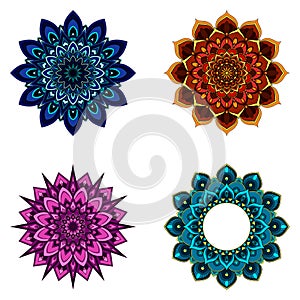 Set of four round mandalas for greeting card, invitation, Henna drawing and tattoo template