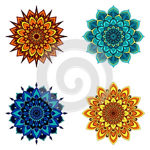 Set of four round mandalas for greeting card, invitation, Henna drawing and tattoo template