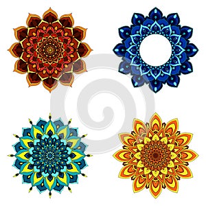 Set of four round mandalas for greeting card, invitation, Henna drawing and tattoo template