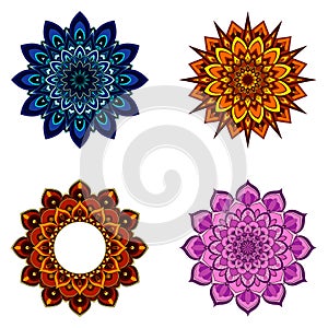 Set of four round mandalas for greeting card, invitation, Henna drawing and tattoo template