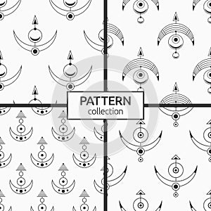 Set of four sacred geometric symbols seamless patterns