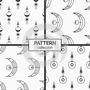 Set of four sacred geometric symbols seamless patterns