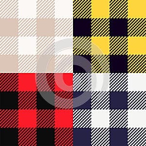 Set of four seamless buffalo check patterns. Vector lumberjack plaid background