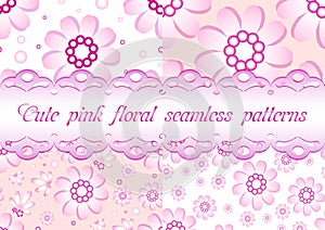 Set of four seamless floral patterns in gentle pink color