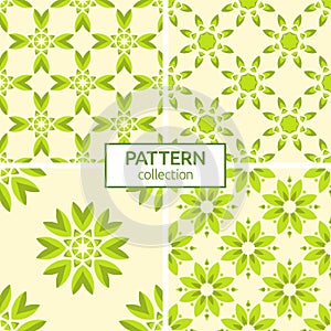 Set of four seamless flower fashion colorful patterns. Abstract geometric flower shapes