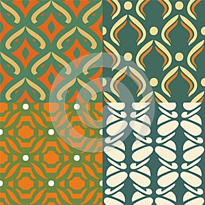 Set of four seamless patterns with abstract geometric ornament. Vector illustration.