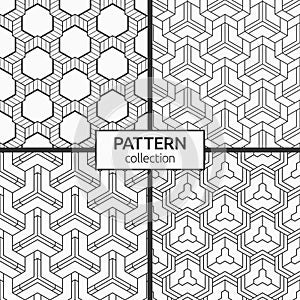 Set of four seamless patterns. Abstract geometric trendy vector backgrounds