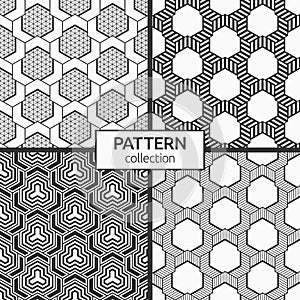 Set of four seamless patterns. Abstract geometric trendy vector backgrounds
