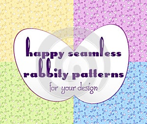 Set of four seamless patterns with cartoon rabbits and eggs
