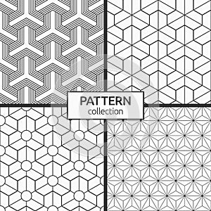 Set of four seamless patterns. Geometric tiles with triple hexagonal elements