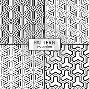 Set of four seamless patterns. Geometric tiles with triple hexagonal elements