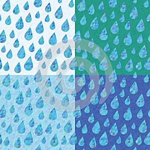 Set of four seamless patterns with rain drops