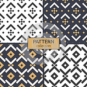 Set of four seamless patterns. Repeating ethnic ornaments