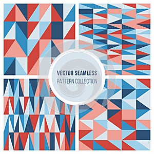 Set of Four Seamless Vector Geometric Triangle Background In Pink And Blue