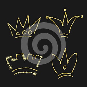 Set of four simple graffiti sketches queen or king crowns