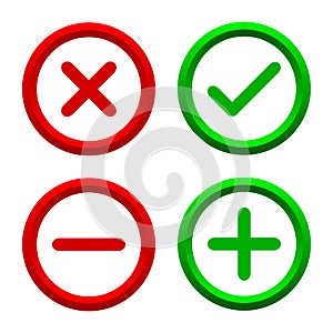 Set of four simple web buttons check mark, cross, dash - vector