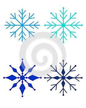 A set of four snowflakes in different shades of blue - a set of vector full-color templates or stencils - snowflakes.