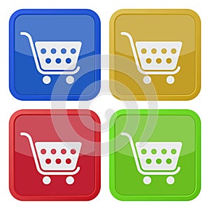 Four square color icons, shopping cart