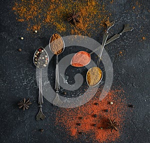 Set of four teaspoons with spices