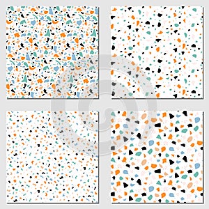 Set of four terrazzo seamless patterns. Modern pattern collection.
