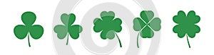 Set of four and three leaf clovers. Clover leaves collection.