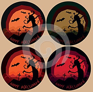 Set of four variations halloween horror landscapes with scary tree