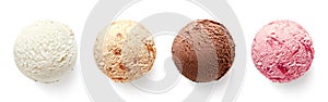 Set of four various ice cream balls or scoops photo