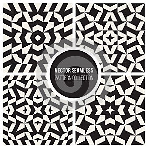 Set of Four Vector Seamless Black And White Ethnic Geometric Ornamental Star Pattern