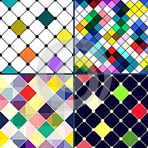 Set of four vector seamless pattern with rhombus.