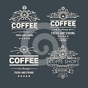 Set of four vector trendy coffee badges and labels