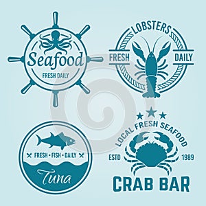 Seafood restaurant vector emblems or badges