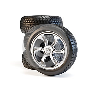 Set of four wheels. Automobile tires and rims