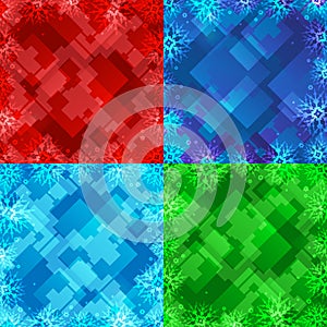 Set of four winter backgrounds. Winter frame with snowflakes. Christmas Greeting Card. New Year background with space