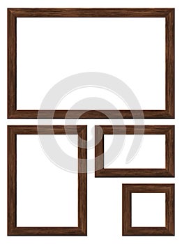 Set of four wooden frames on a white background. Highly realistic illustration