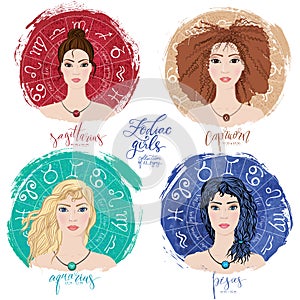 Set of four zodiacs- Sagittarius, Capricorn, Aquarius and Pisces